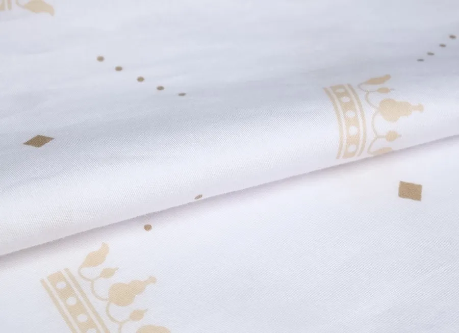 Ткань сатин детский короны бежево-белый ш 1,6 (хлопок 100%)