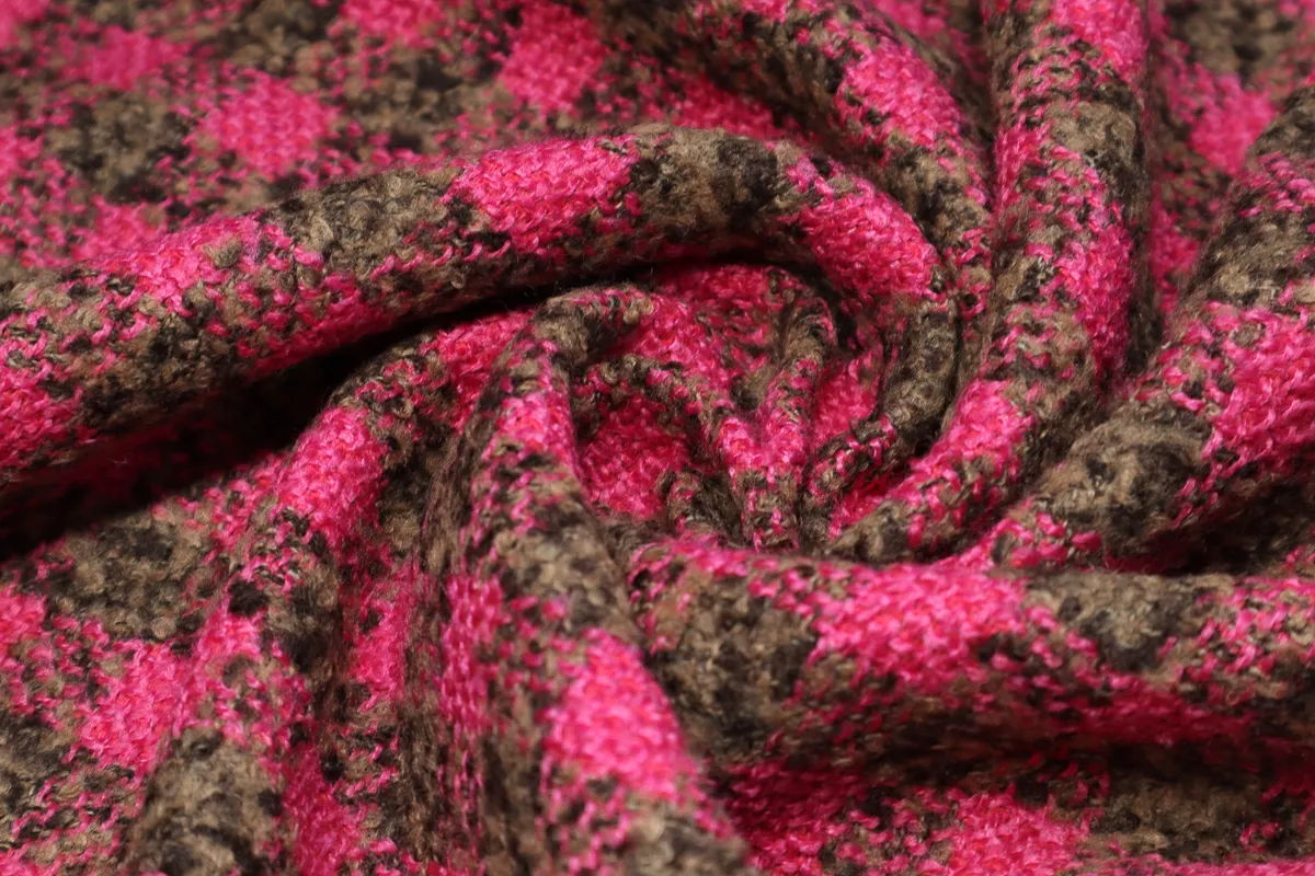 Ткань костюмная клетка коричнево-розовый ш 1,50 (пэ 80% вискоза 20%) 