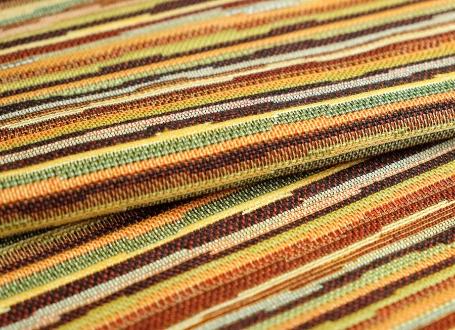 Ткань гобелен полосы разноцветные ораньжево-зеленый ш 1,6 (хлопок 52% пэ 48%)