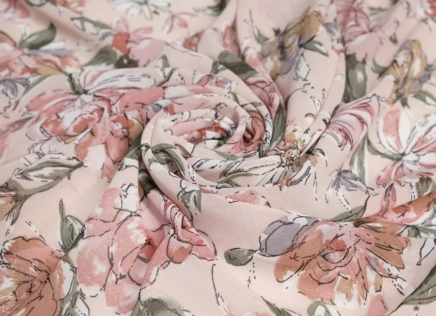 Ткань шифон цветы пудровый ш1,5 (пэ 100%)