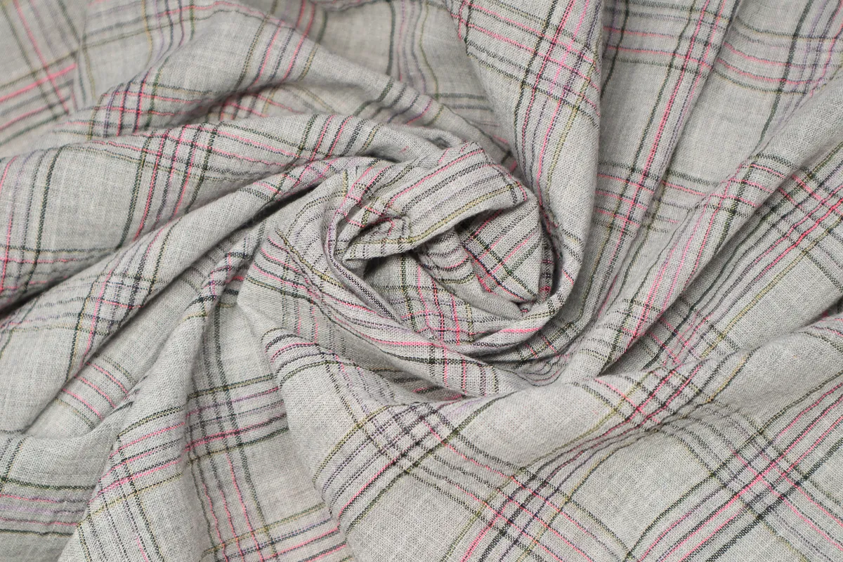 Ткань плательная клетка серо-розовый ш 1,4 (хлопок 35% пэ 65%)