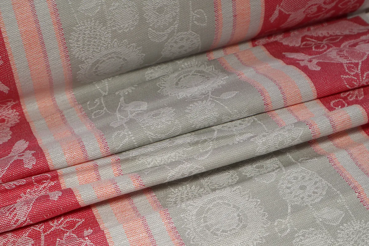 Ткань полотенечная жаккард бело-красный ш 0,5 м (хлопок 70% лен 30%) 