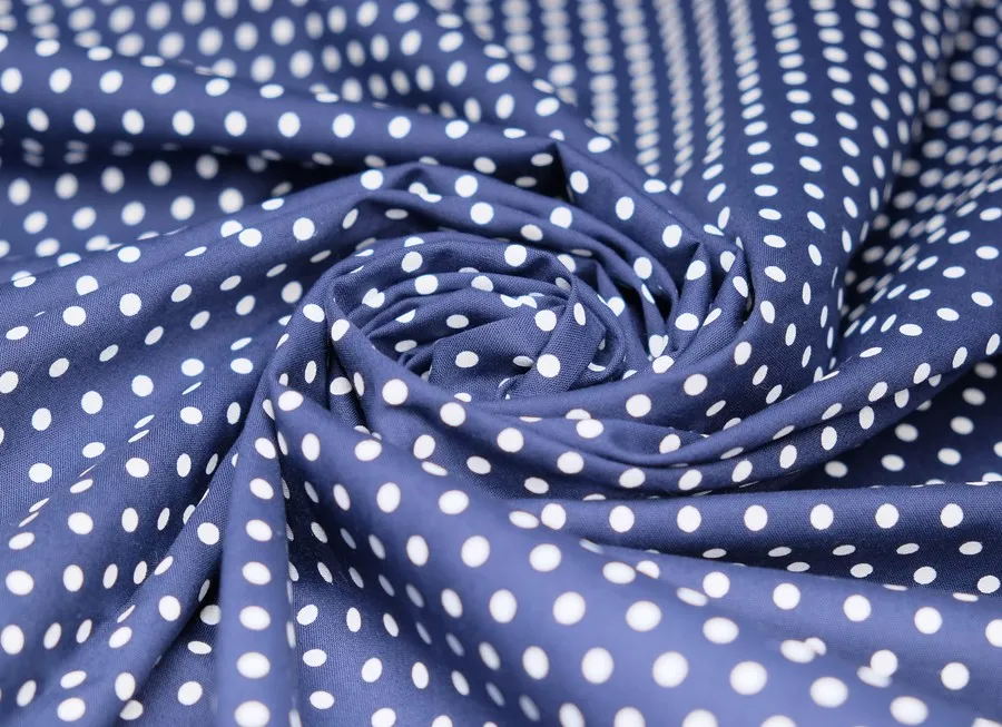 Ткань с принтом горох средний темно синий ш 1,4 (хлопок 100%)