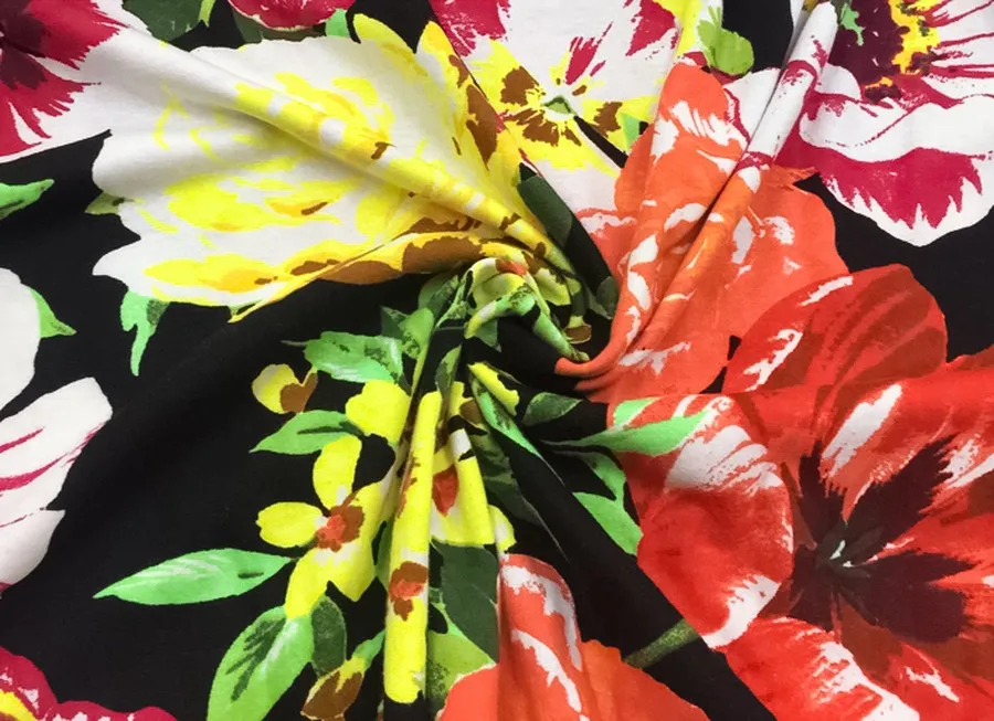 Ткань трикотаж цветы разноцветные черный ш 1,9 (хлопок 100%)
