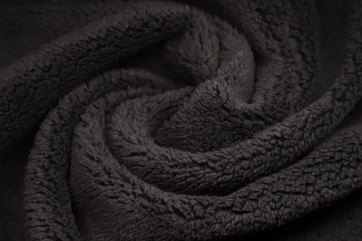 Ткань трикотаж футер на меху черный  ш 1,85 (хлопок 71% пэ23% спанедекс 6%)