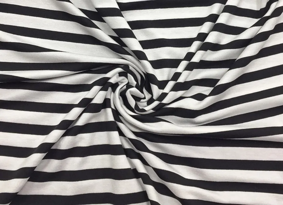 Ткань трикотаж полоска черно-белый ш 1,8 (вискоза 77% эл 3% пэ 20%)