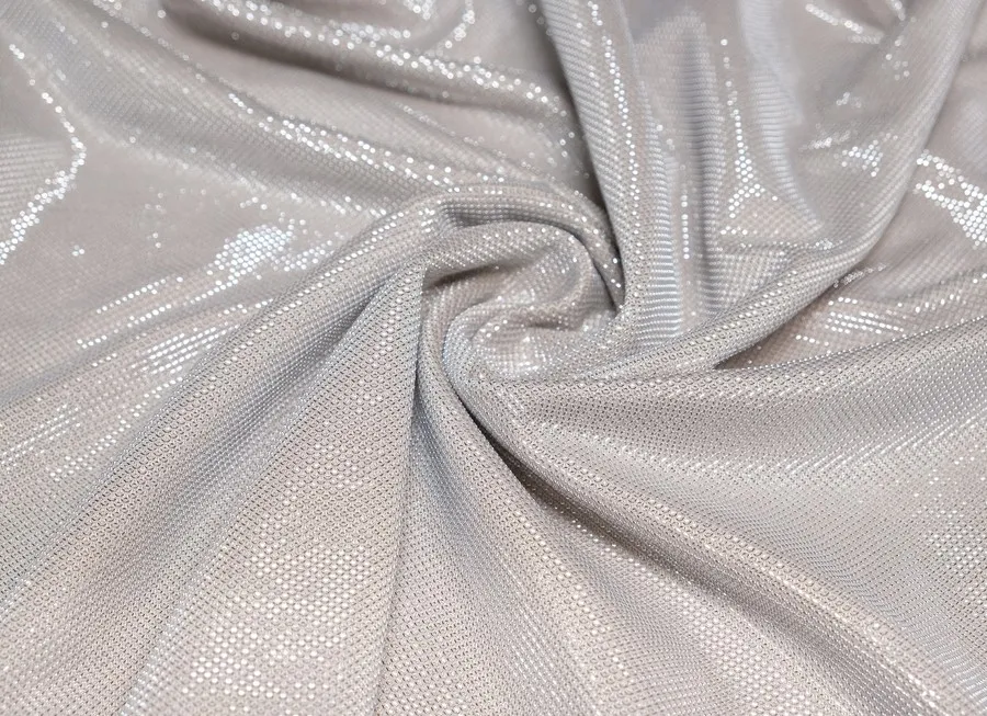 Ткань трикотаж люрикс стрейч бежевый ш 1,5 (пэ 92% метонить 8%)