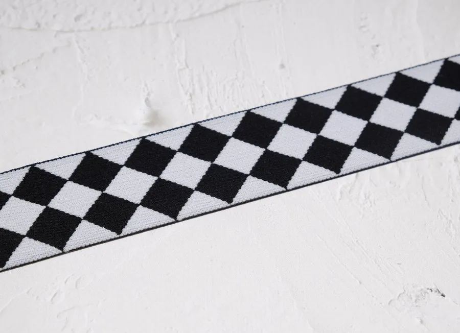 Тесьма эластичная декоративная ромбы 4см черно-белый