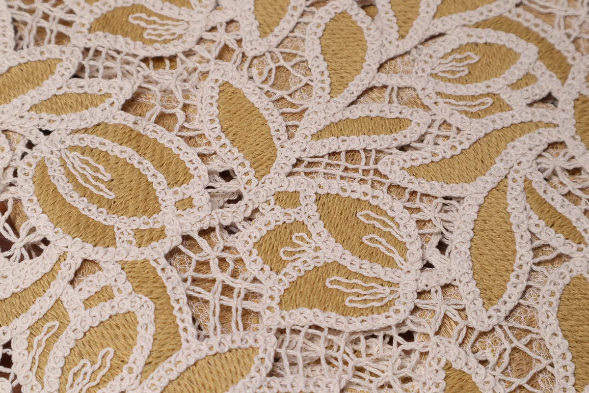 Ткань макраме горчица-натуральный ш 1,25 (хлопок 40%) пэ 60% 