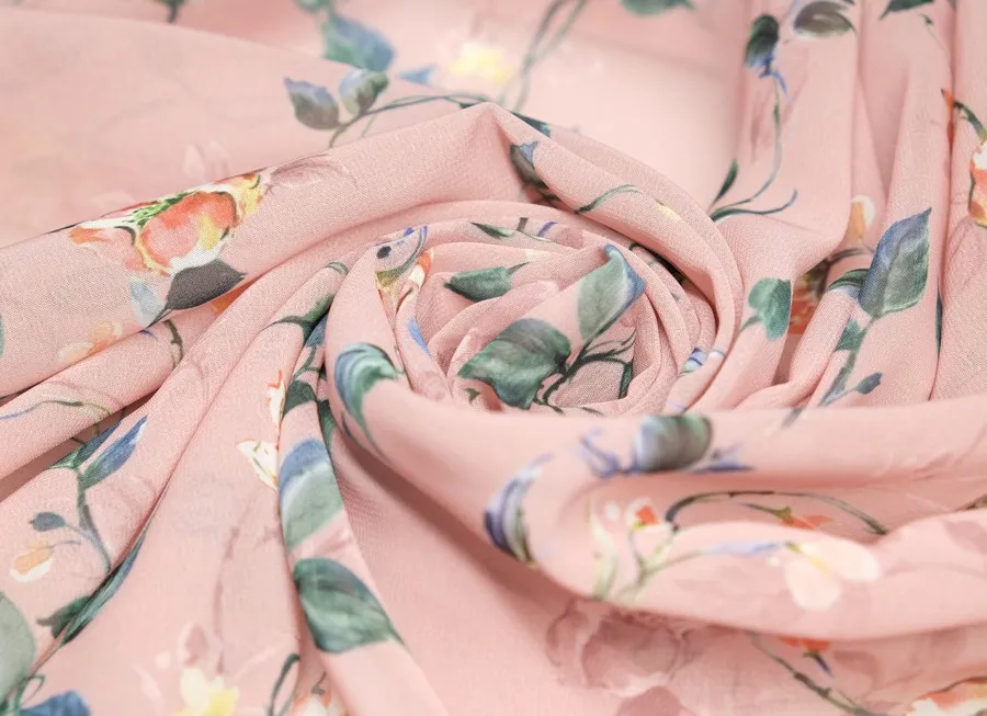 Ткань шифон цветы розовые ш1,5 (пэ 100%)