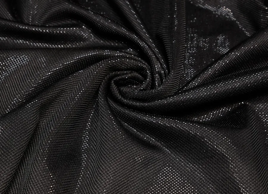 Ткань трикотаж люрикс стрейч черный ш 1,5 (пэ 92% метонить 8%)