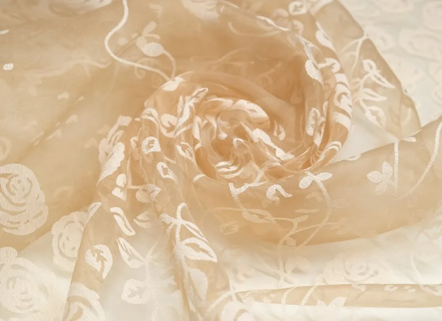 Ткань органза-жаккард розы светло-кофейный ш 2,7 (пэ 100%)