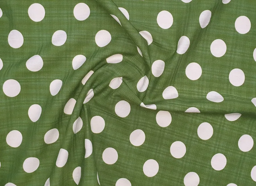 Ткань плательная горох крупный зеленый ш 1,5 (вискоза 60% лен 40%) 