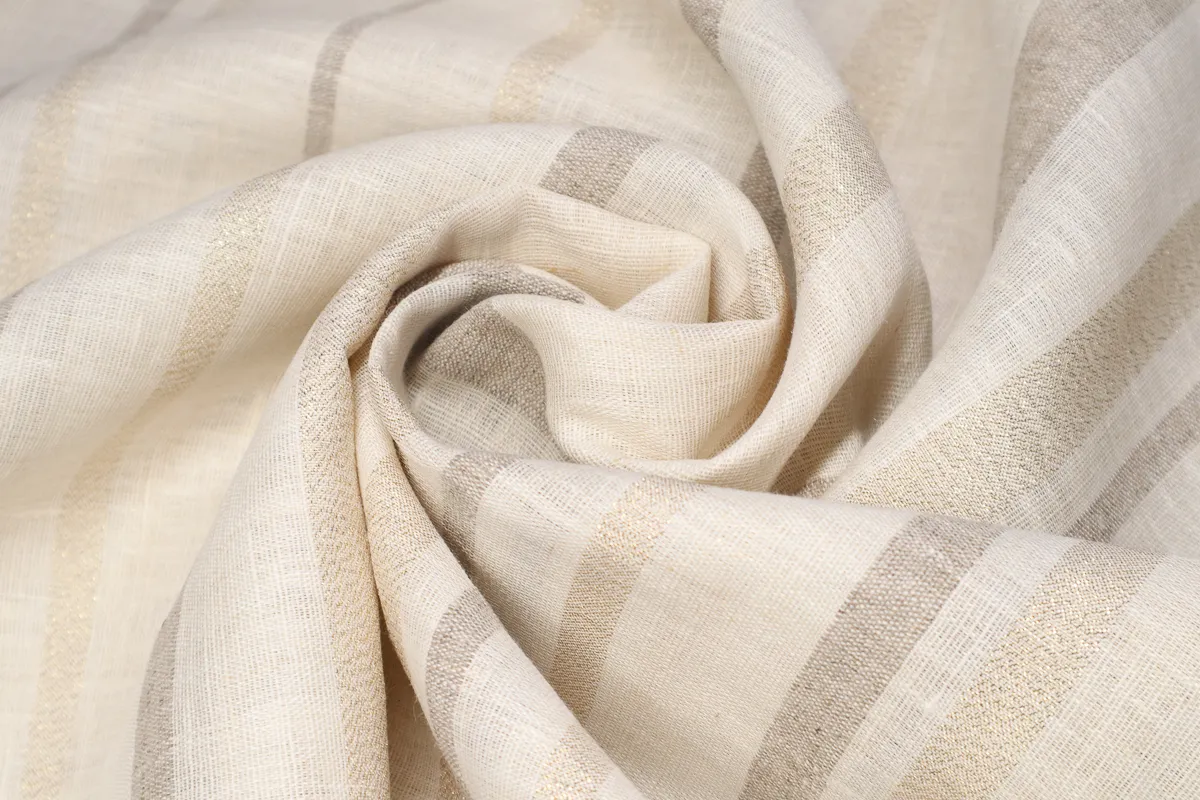 Ткань портьерная с принтом полоска светло-бежевый ш 1,5 (лен 100%)