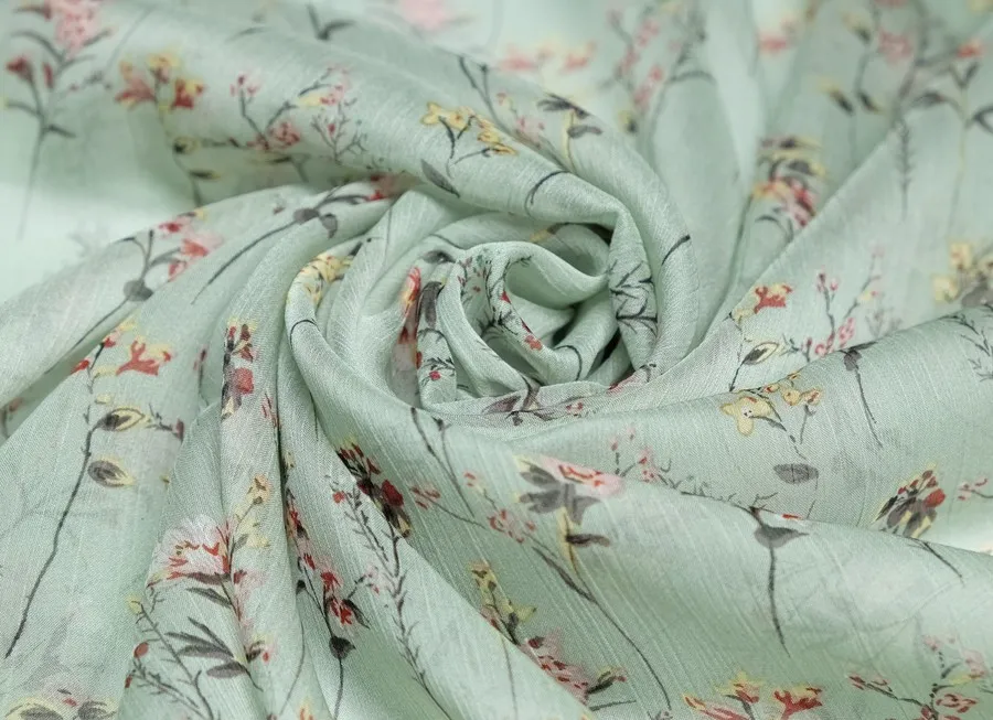 Ткань шифон крэш цветочки зеленый ш1,5 (пэ 100%)