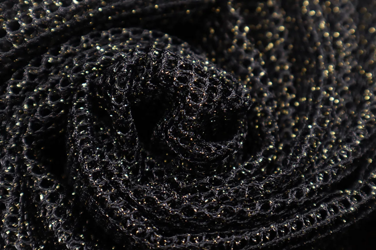 Ткань сетка плательный люрекс черный с золотом ш 1,6(пэ 100%)