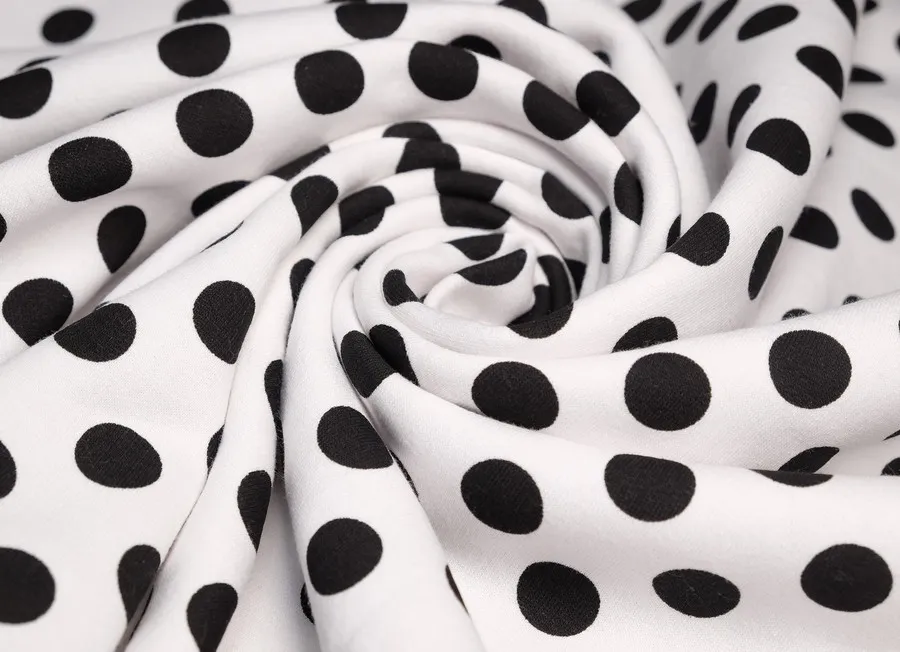 Ткань трикотаж футер с принтом горох черно-белый ш 1,8 (хлопок 95% эл 5%)