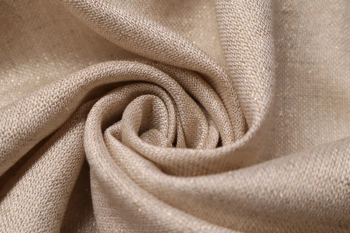 Ткань лен  с люриксом бежево-золотой ш 1,45 (лен 70% люрекс 30%)