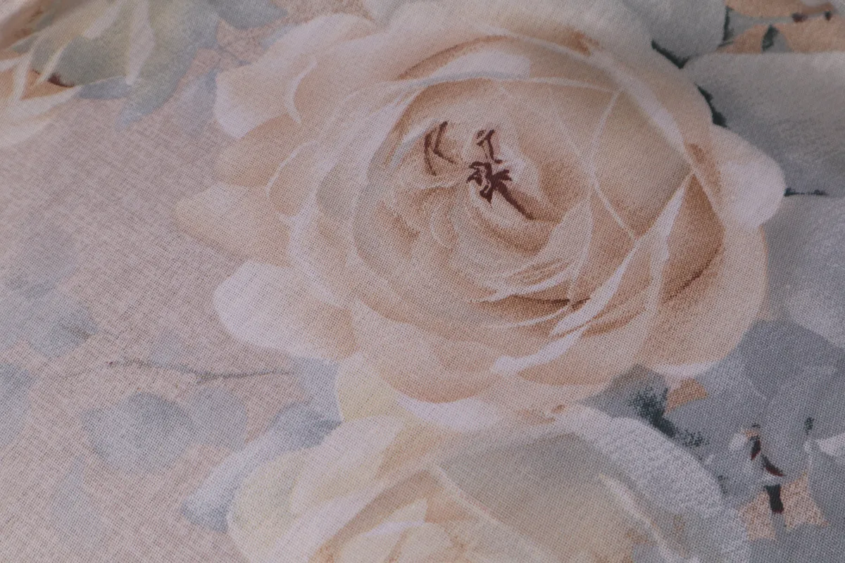 Ткань сатин с принтом Английские розы пьльно-розовый ш 2,2 (хлопок 100%) 