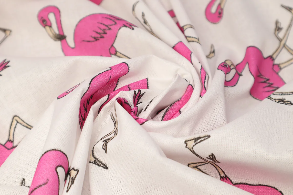 Ткань поплин детский Фламинго белый (хлопок 100%)