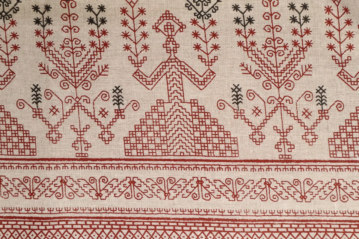 Ткань полулен набивная МАКОШЬ ш 1,5 (хлопок 70% лен 30%)