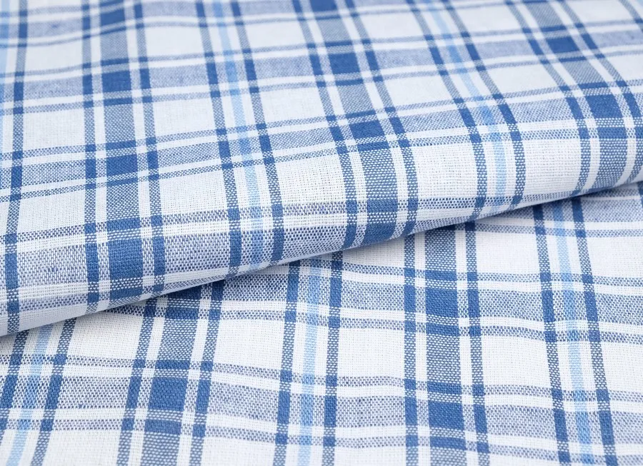 Ткань полотенечная смесовая клетка синий ш 0,5м (хлопок 70% лен 30%) 