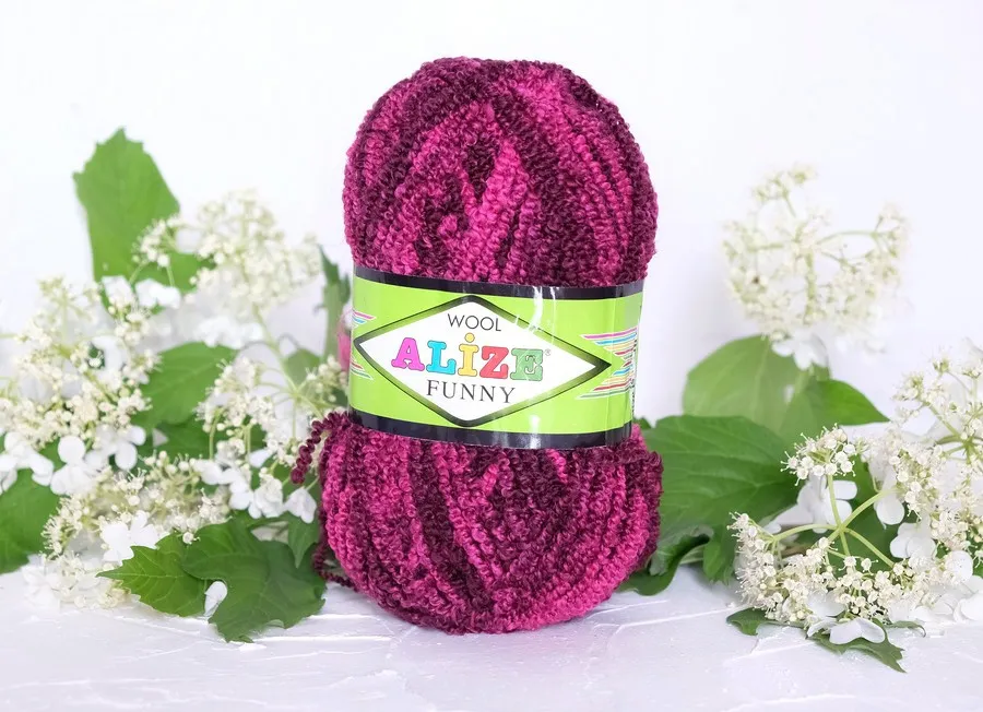 Пряжа Alize wool funny меланж бордово-розовый (100гр 170м) (акрил 73% шерсть 20% пэ 7%) 