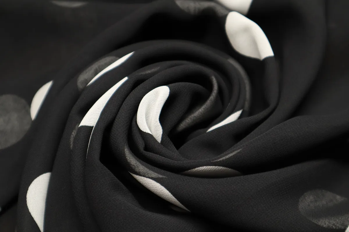 Ткань шифон горох крупный черно-белый  ш 1,5 (пэ 100%)