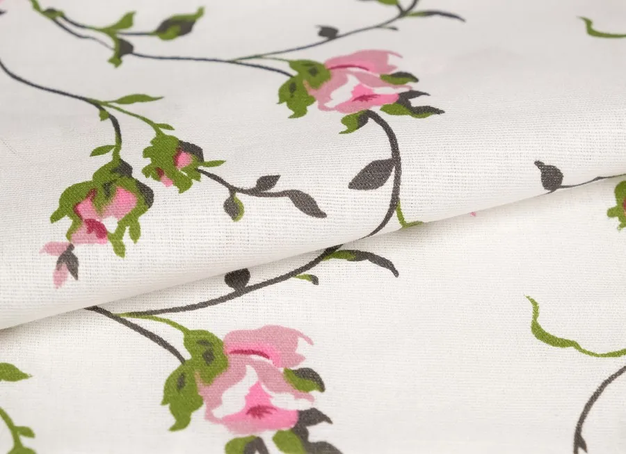 Ткань льняная розы пудровые белый ш 1,5 (лен 51% хлопок 49%)