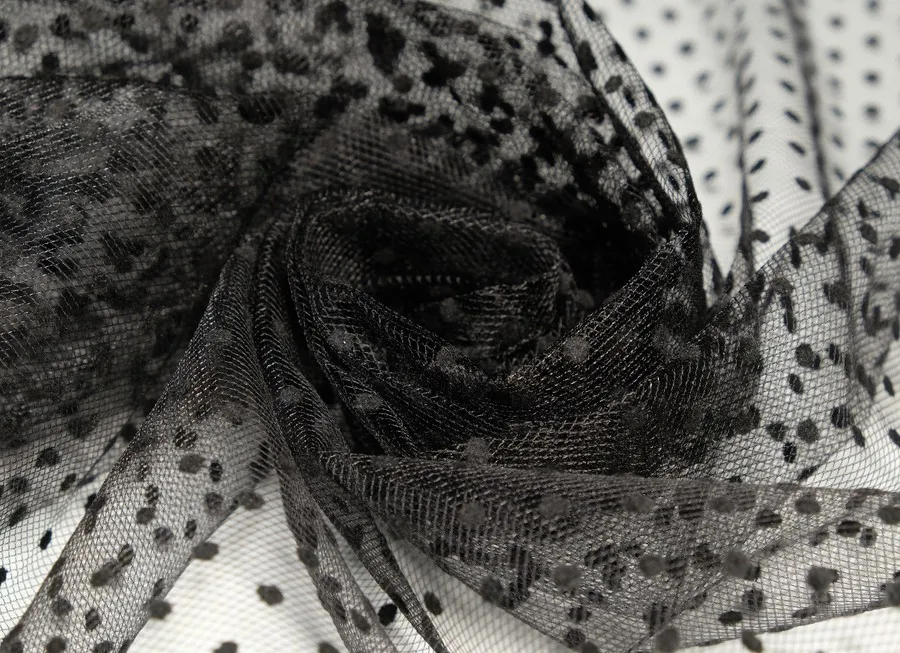 Ткань фатин горох черный ш 1,5 (пэ 100%)