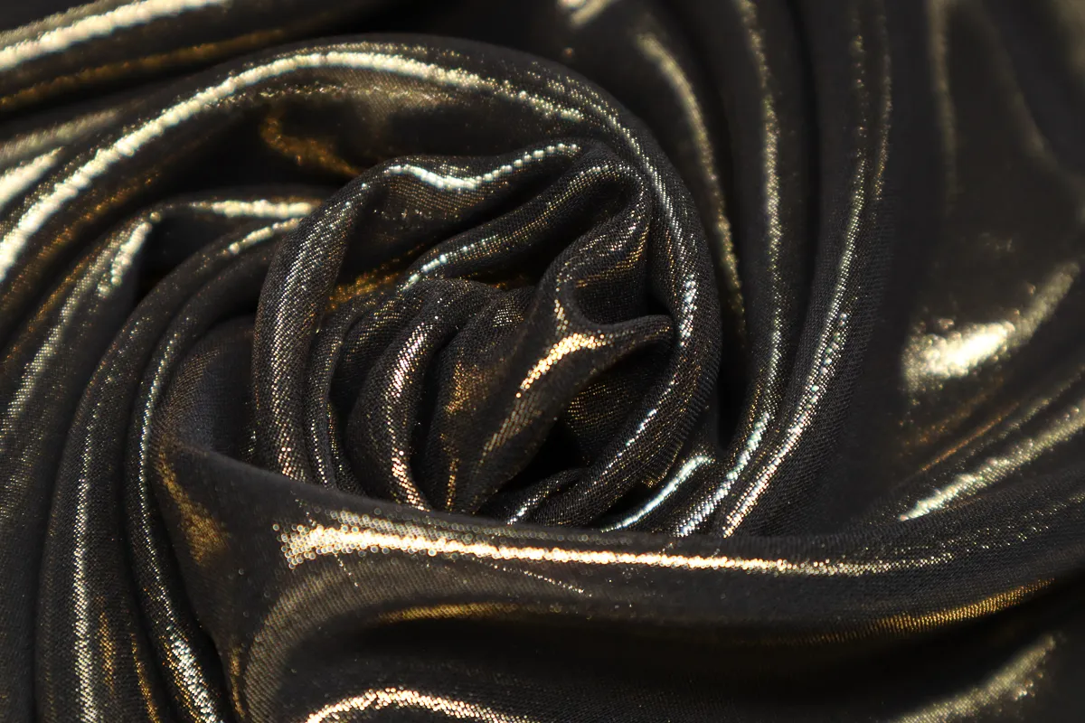 Ткань шифон с напылением черный\золотой ш 1,5 (пэ 100%)