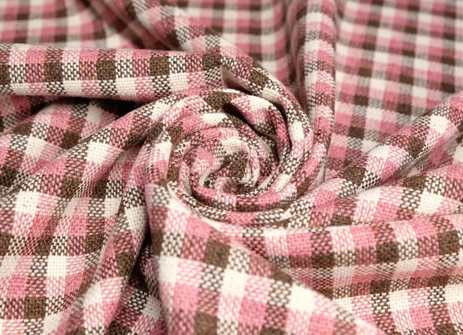 Ткань пальтовая клетка розово-коричневый ш 1,4 (шерсть 70% пэ 30%)
