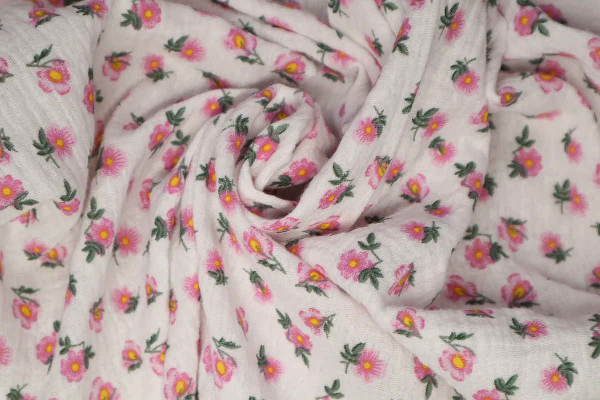 Ткань муслин цветы белый ш 1,35 ( хлопок 100%) 