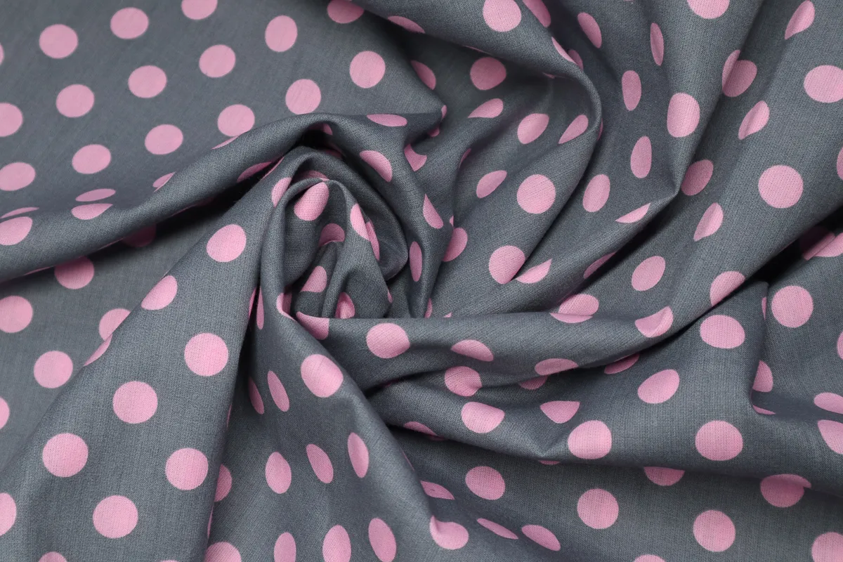Ткань перкаль горох серо-розовый  ш 1,5 (хлопок 100%)