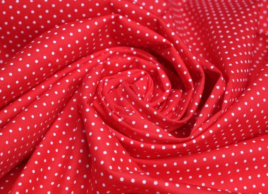 Ткань сорочечная горох мелкий красный ш 1,4 (хлопок 97% эл 3%)
