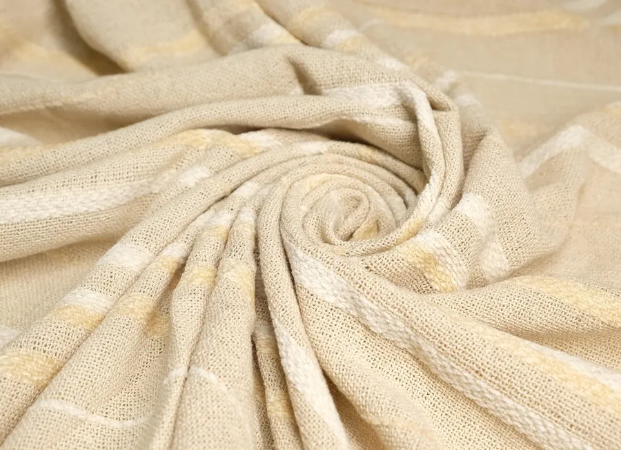 Ткань портьерная шенил полоска бархатная бежевый ш 2.65 (хлопок 30% вискоза 30% пэ 40%)