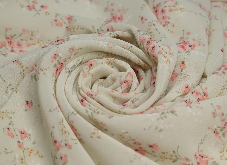 Ткань шифон цветы мелкие мятный ш 1,5 (пэ 100%)