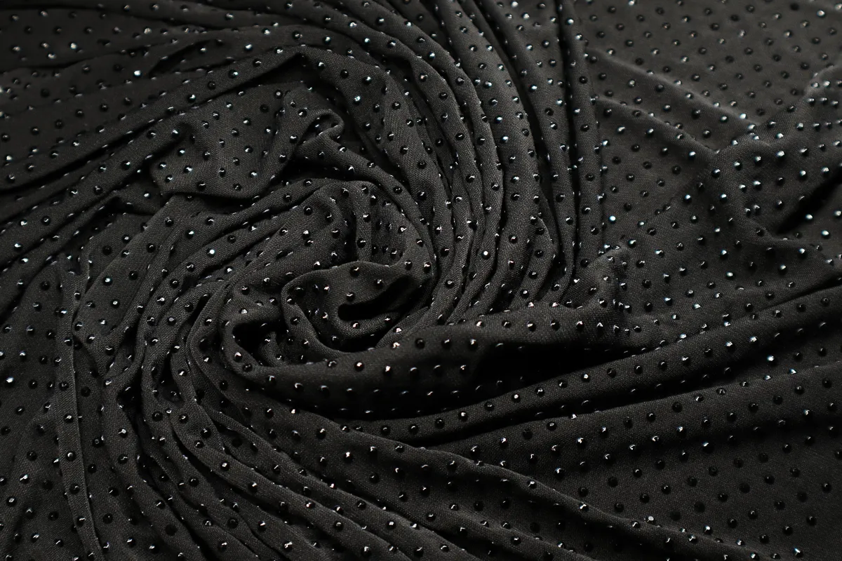 Ткань трикотаж со стразами ш 1,6 (пэ 94% эл 6%)