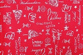 Ткань декоративная елки надписи бело-красный ш 1,4 (хлопок 100%)