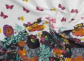 Ткань плательная цветы бабочки молочный ш 1,5 (вискоза 100%) бордюр