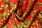 Ткань габардин хохлома красно-желтый ш 1,5 (пэ 100%)