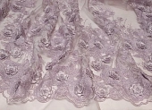 Ткань кружевное полотно цветы нашиты светло-сиреневый ш 1,3 (пэ 100%)