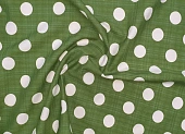 Ткань плательная горох крупный зеленый ш 1,5 (вискоза 60% лен 40%) 