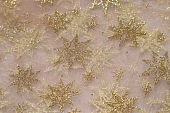 Ткань органза набивная звезда золото ш 1,5 (пэ 100%)