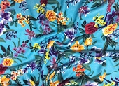 Ткань плательная цветы разные бирюзовый ш 1,45 (вискоза 100%) Ткань плательная цветы разные бирюзовый ш 1,45 (вискоза 100%)