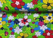 Ткань трикотаж цветы разные зеленый ш 1,7 (хлопок 100%) Ткань трикотаж цветы разные зеленый ш 1,7 (хлопок 100%)